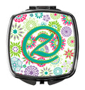 Letter Z Flowers Pink Teal Green Initial Compact Mirror Decorative Travel Makeup Mirror for Women Girls Gifts Pocket Makeup Mirror Folding Handheld