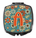 Letter A Flowers Retro Blue Compact Mirror Decorative Travel Makeup Mirror for Women Girls Gifts Pocket Makeup Mirror Folding Handheld