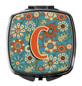 Letter C Flowers Retro Blue Compact Mirror Decorative Travel Makeup Mirror for Women Girls Gifts Pocket Makeup Mirror Folding Handheld