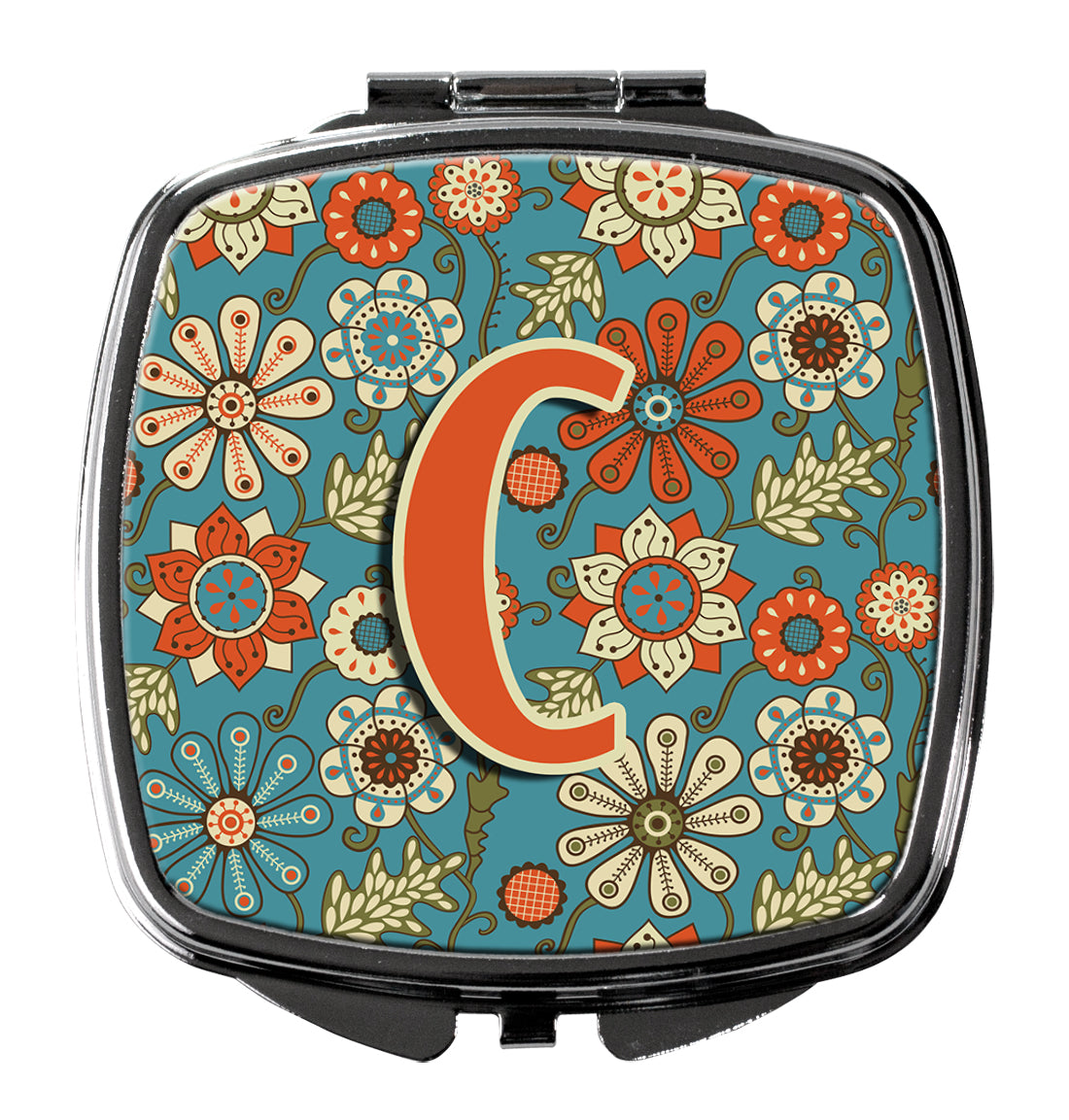 Letter C Flowers Retro Blue Compact Mirror Decorative Travel Makeup Mirror for Women Girls Gifts Pocket Makeup Mirror Folding Handheld