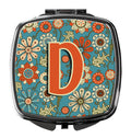 Letter D Flowers Retro Blue Compact Mirror Decorative Travel Makeup Mirror for Women Girls Gifts Pocket Makeup Mirror Folding Handheld
