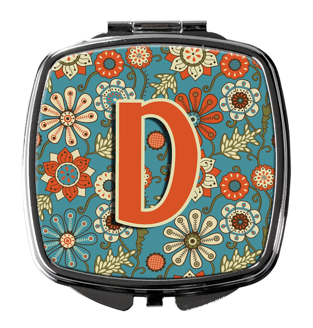 Letter D Flowers Retro Blue Compact Mirror Decorative Travel Makeup Mirror for Women Girls Gifts Pocket Makeup Mirror Folding Handheld
