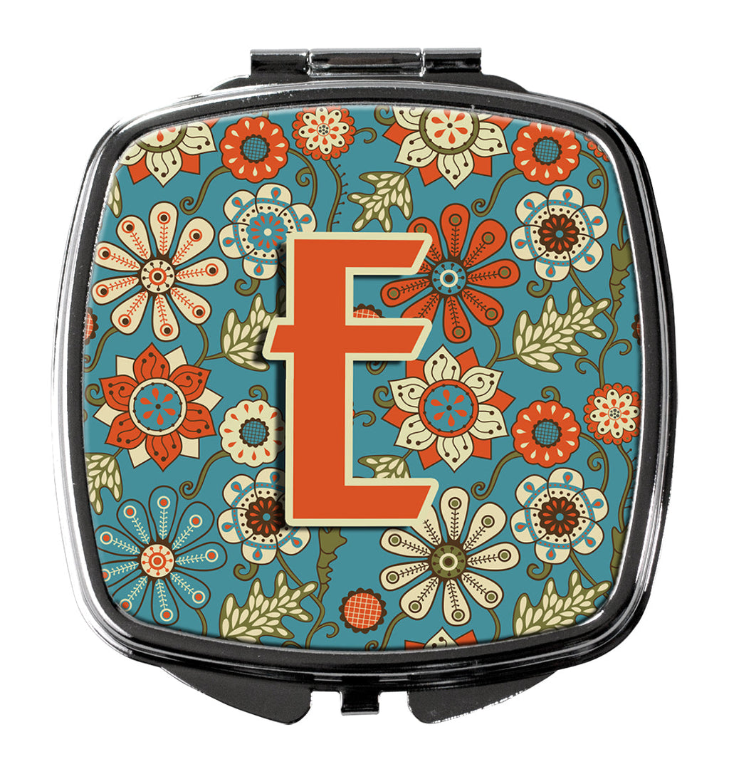Letter E Flowers Retro Blue Compact Mirror Decorative Travel Makeup Mirror for Women Girls Gifts Pocket Makeup Mirror Folding Handheld