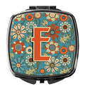 Letter E Flowers Retro Blue Compact Mirror Decorative Travel Makeup Mirror for Women Girls Gifts Pocket Makeup Mirror Folding Handheld
