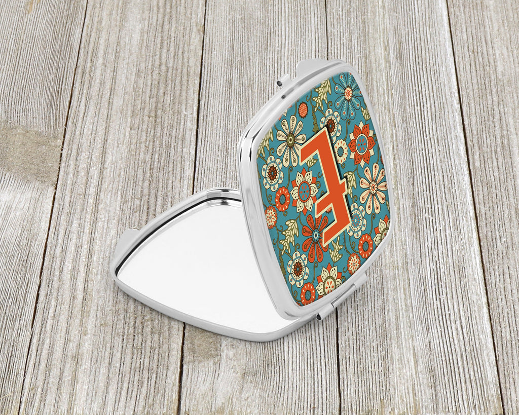 Letter E Flowers Retro Blue Compact Mirror Decorative Travel Makeup Mirror for Women Girls Gifts Pocket Makeup Mirror Folding Handheld