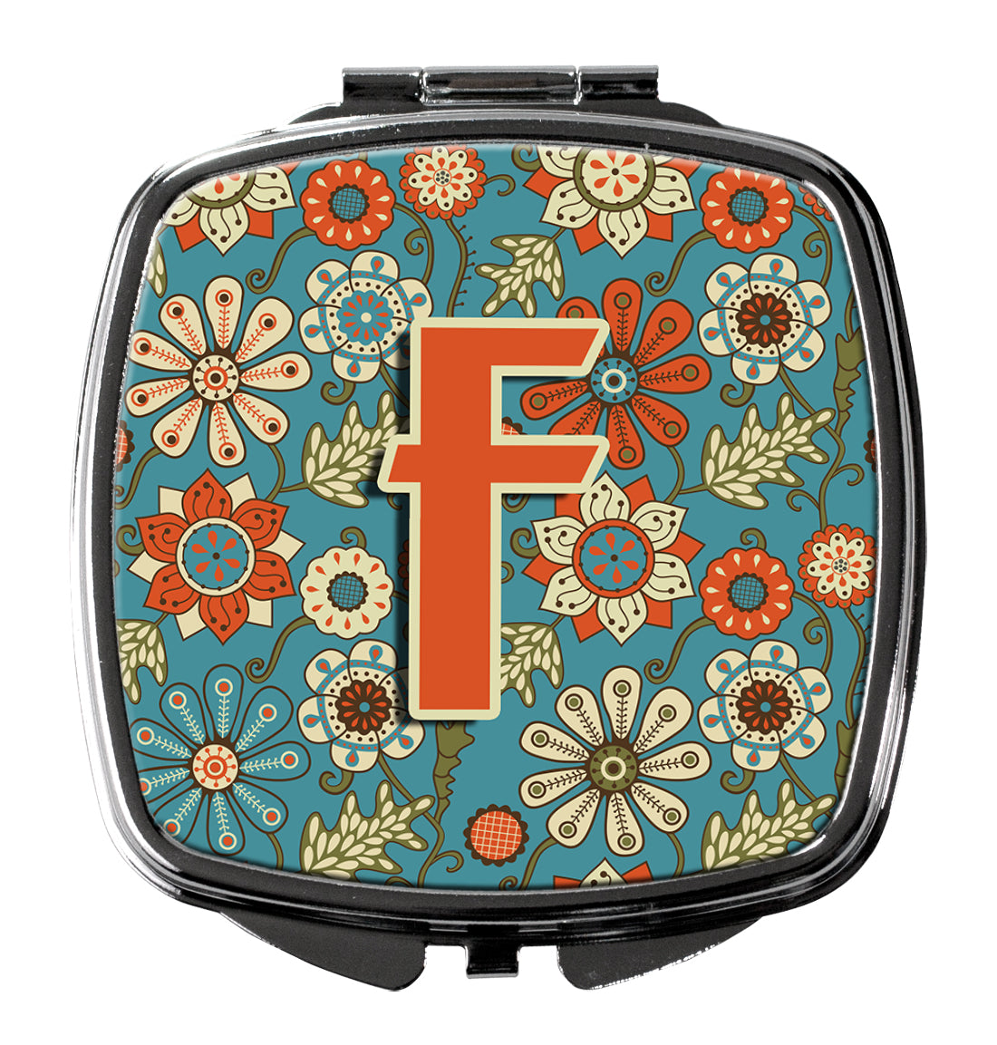 Letter F Flowers Retro Blue Compact Mirror Decorative Travel Makeup Mirror for Women Girls Gifts Pocket Makeup Mirror Folding Handheld