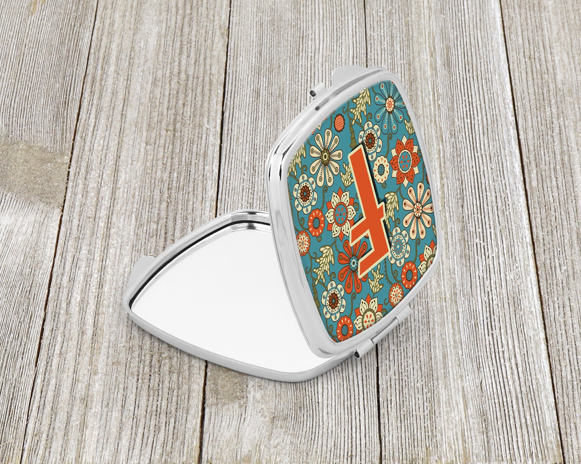 Letter F Flowers Retro Blue Compact Mirror Decorative Travel Makeup Mirror for Women Girls Gifts Pocket Makeup Mirror Folding Handheld