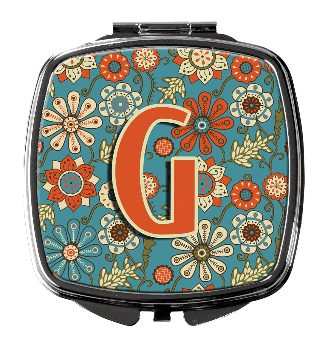Letter G Flowers Retro Blue Compact Mirror Decorative Travel Makeup Mirror for Women Girls Gifts Pocket Makeup Mirror Folding Handheld
