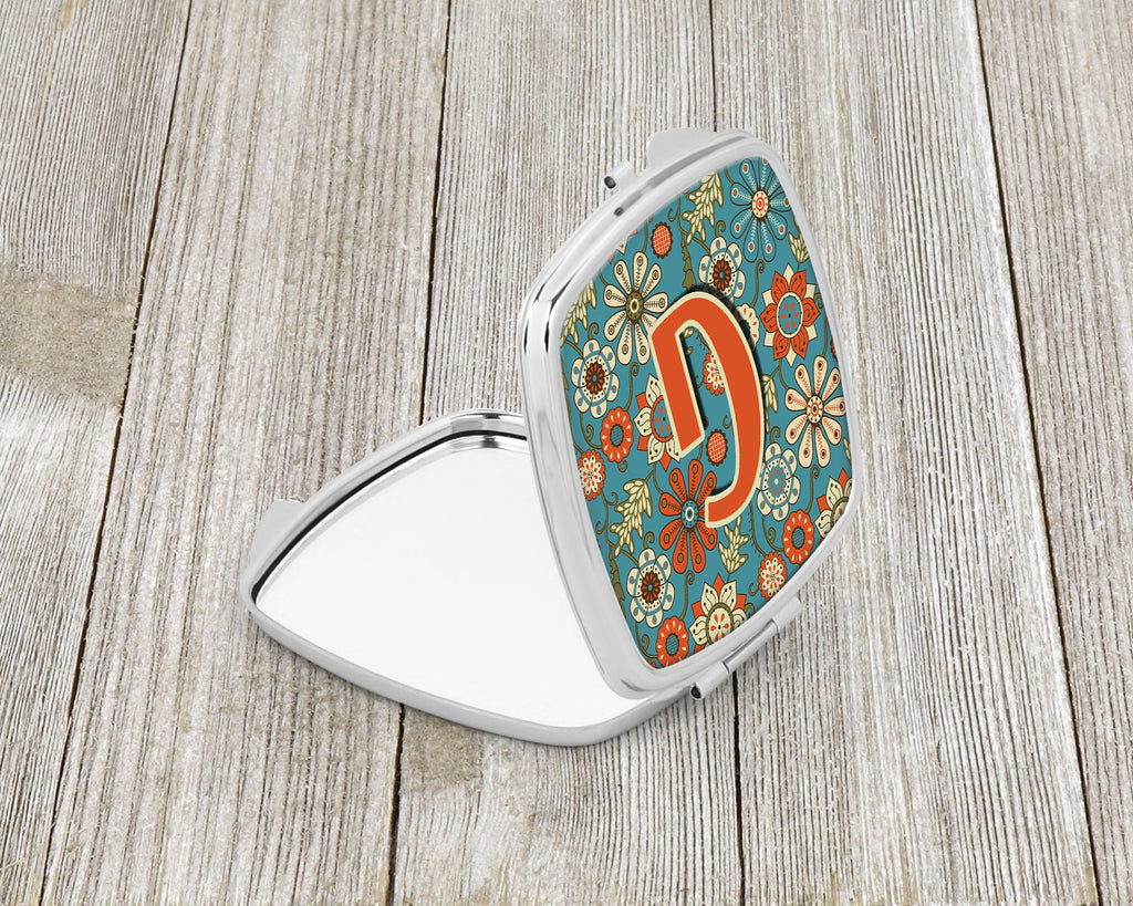 Letter G Flowers Retro Blue Compact Mirror Decorative Travel Makeup Mirror for Women Girls Gifts Pocket Makeup Mirror Folding Handheld