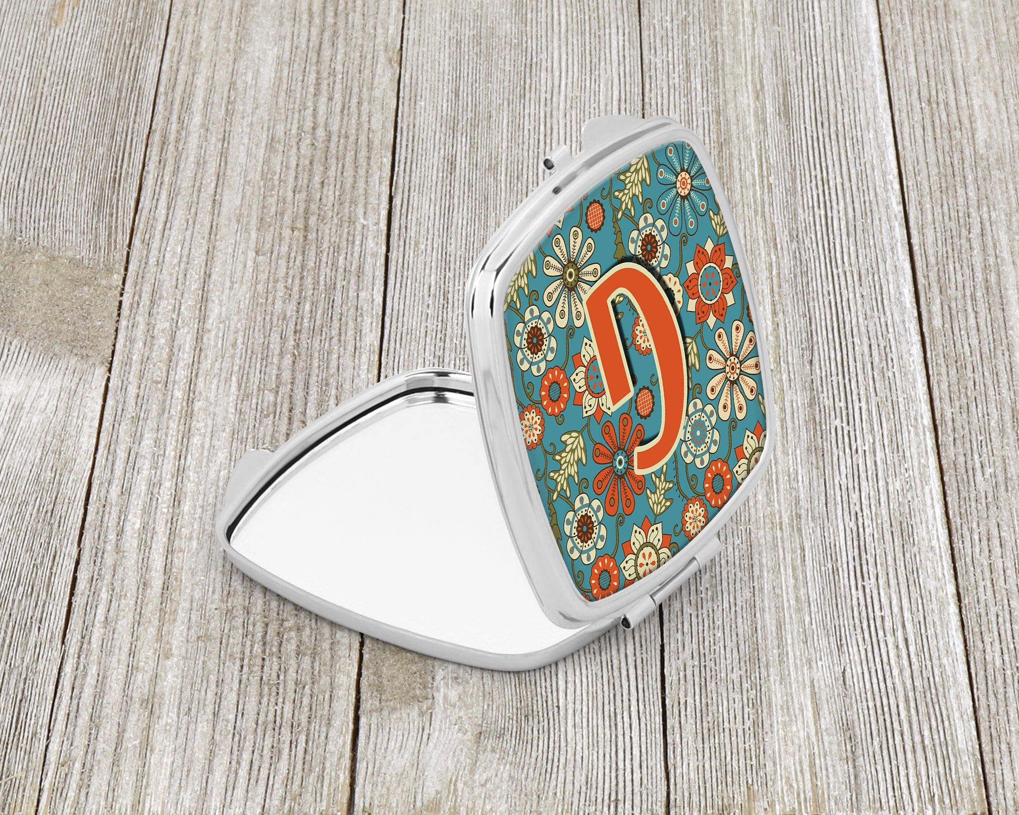 Letter G Flowers Retro Blue Compact Mirror Decorative Travel Makeup Mirror for Women Girls Gifts Pocket Makeup Mirror Folding Handheld