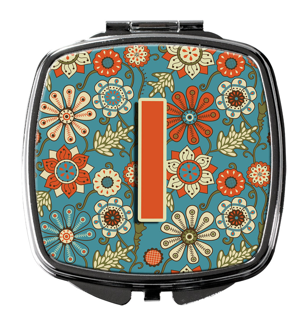 Letter I Flowers Retro Blue Compact Mirror Decorative Travel Makeup Mirror for Women Girls Gifts Pocket Makeup Mirror Folding Handheld