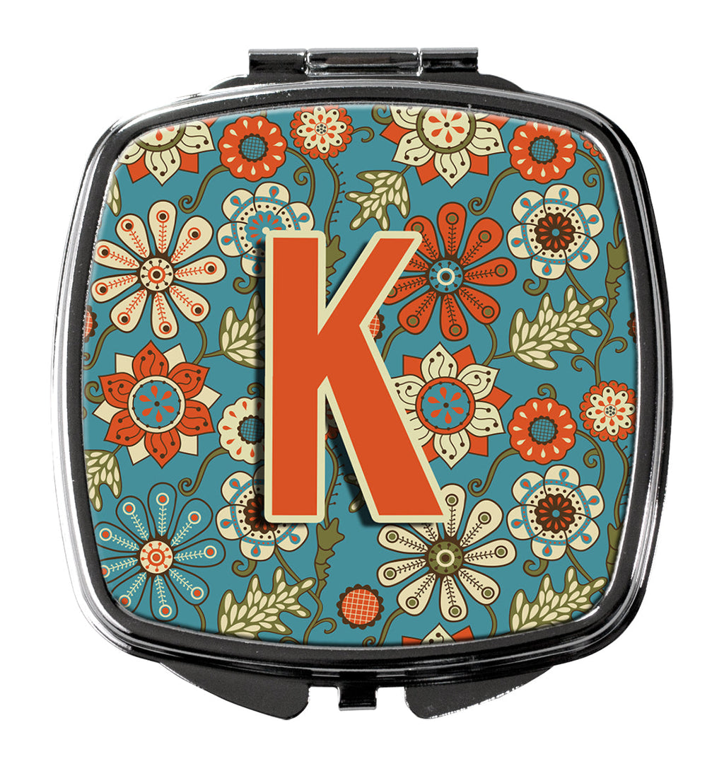 Letter K Flowers Retro Blue Compact Mirror Decorative Travel Makeup Mirror for Women Girls Gifts Pocket Makeup Mirror Folding Handheld