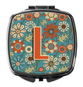 Letter L Flowers Retro Blue Compact Mirror Decorative Travel Makeup Mirror for Women Girls Gifts Pocket Makeup Mirror Folding Handheld