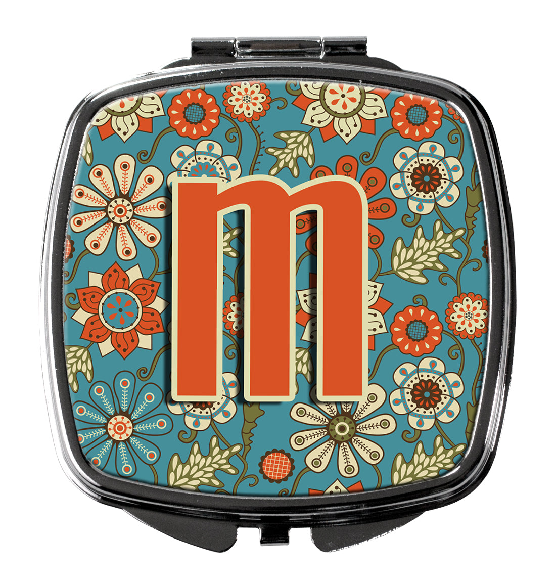 Letter M Flowers Retro Blue Compact Mirror Decorative Travel Makeup Mirror for Women Girls Gifts Pocket Makeup Mirror Folding Handheld