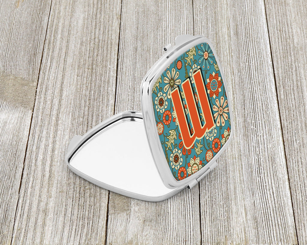 Letter M Flowers Retro Blue Compact Mirror Decorative Travel Makeup Mirror for Women Girls Gifts Pocket Makeup Mirror Folding Handheld