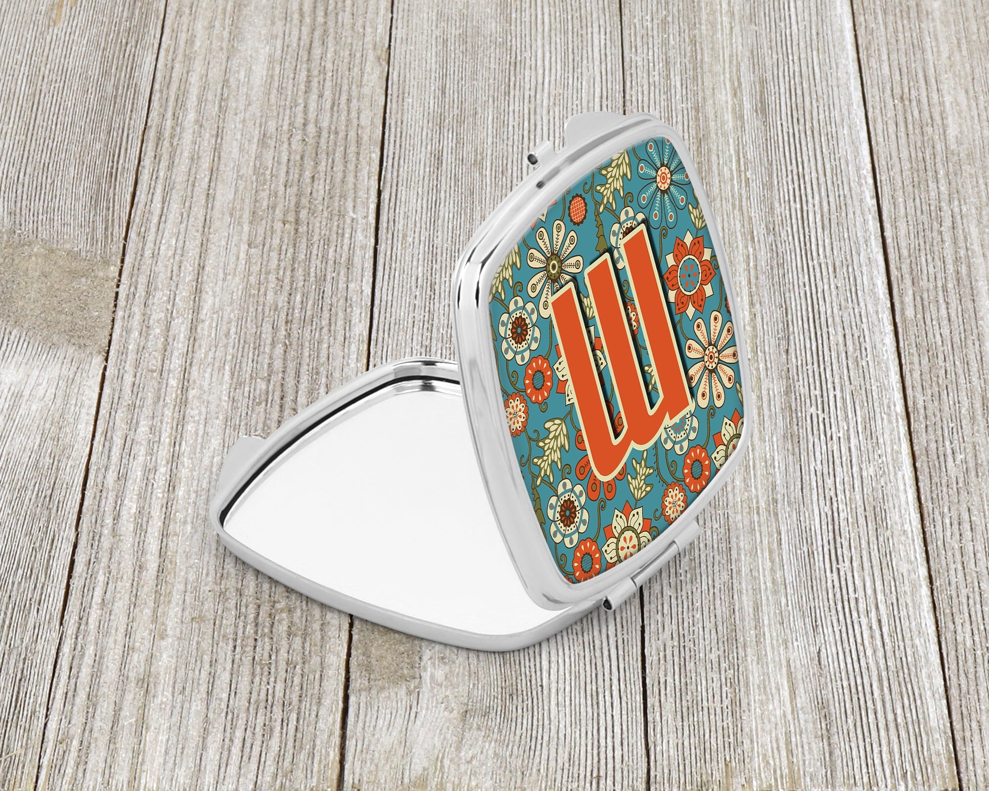 Letter M Flowers Retro Blue Compact Mirror Decorative Travel Makeup Mirror for Women Girls Gifts Pocket Makeup Mirror Folding Handheld