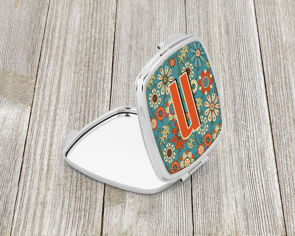 Letter N Flowers Retro Blue Compact Mirror Decorative Travel Makeup Mirror for Women Girls Gifts Pocket Makeup Mirror Folding Handheld
