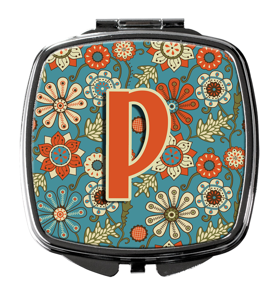 Letter P Flowers Retro Blue Compact Mirror Decorative Travel Makeup Mirror for Women Girls Gifts Pocket Makeup Mirror Folding Handheld