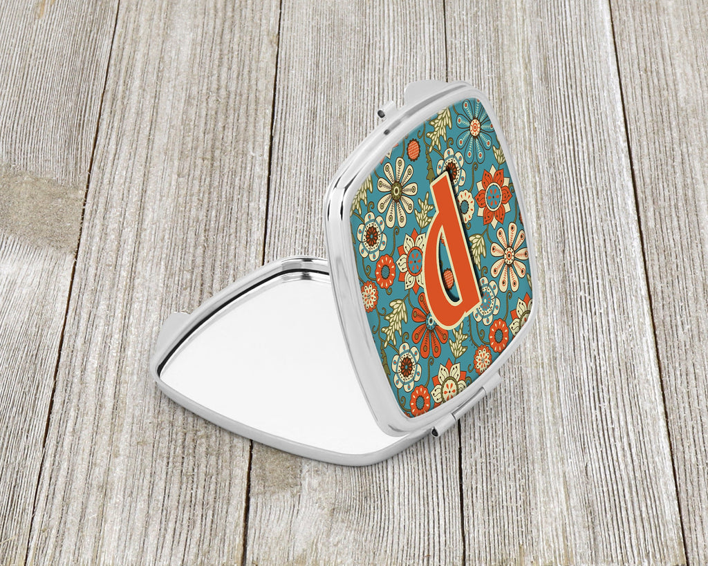 Letter P Flowers Retro Blue Compact Mirror Decorative Travel Makeup Mirror for Women Girls Gifts Pocket Makeup Mirror Folding Handheld