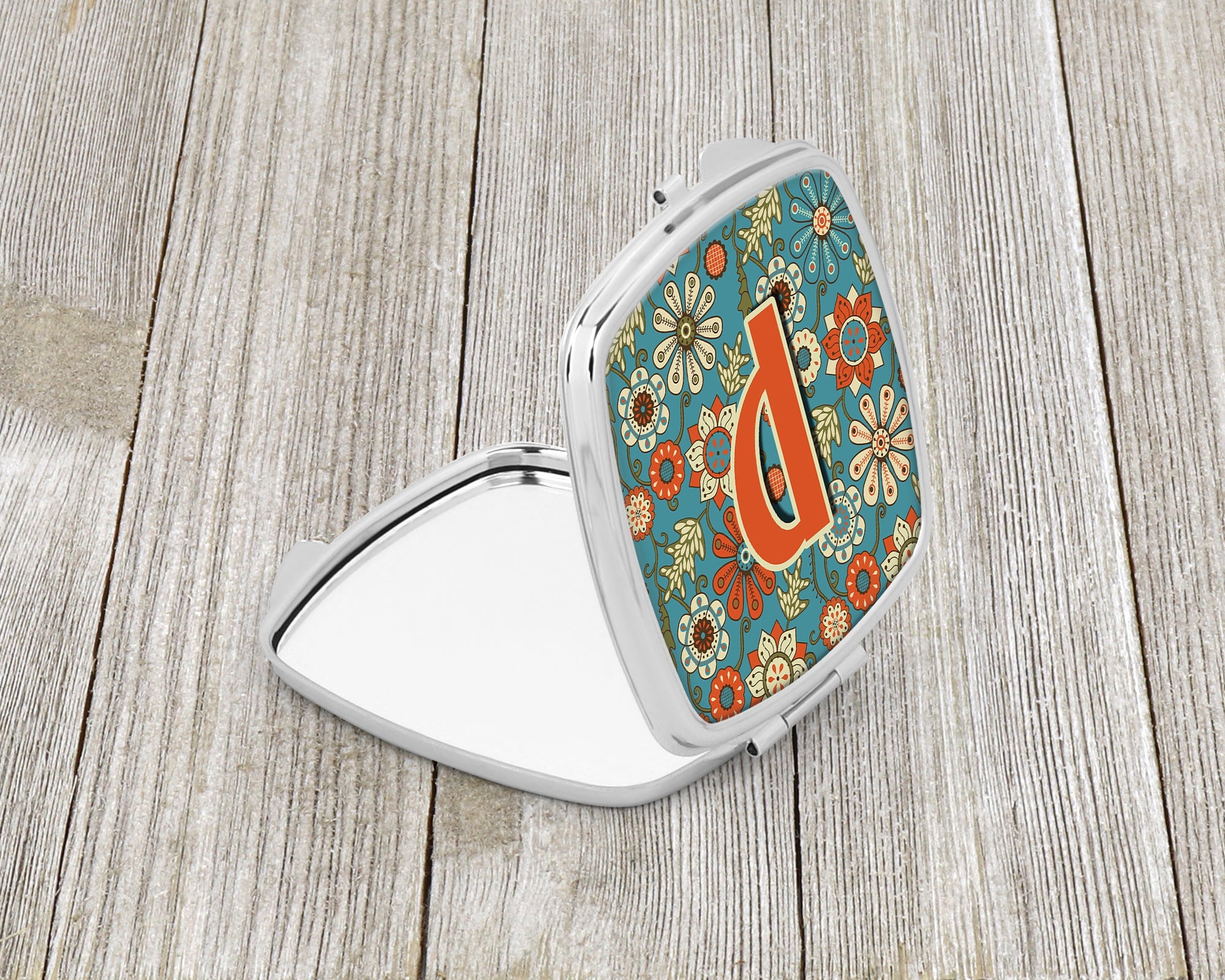 Letter P Flowers Retro Blue Compact Mirror Decorative Travel Makeup Mirror for Women Girls Gifts Pocket Makeup Mirror Folding Handheld