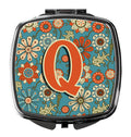 Letter Q Flowers Retro Blue Compact Mirror Decorative Travel Makeup Mirror for Women Girls Gifts Pocket Makeup Mirror Folding Handheld