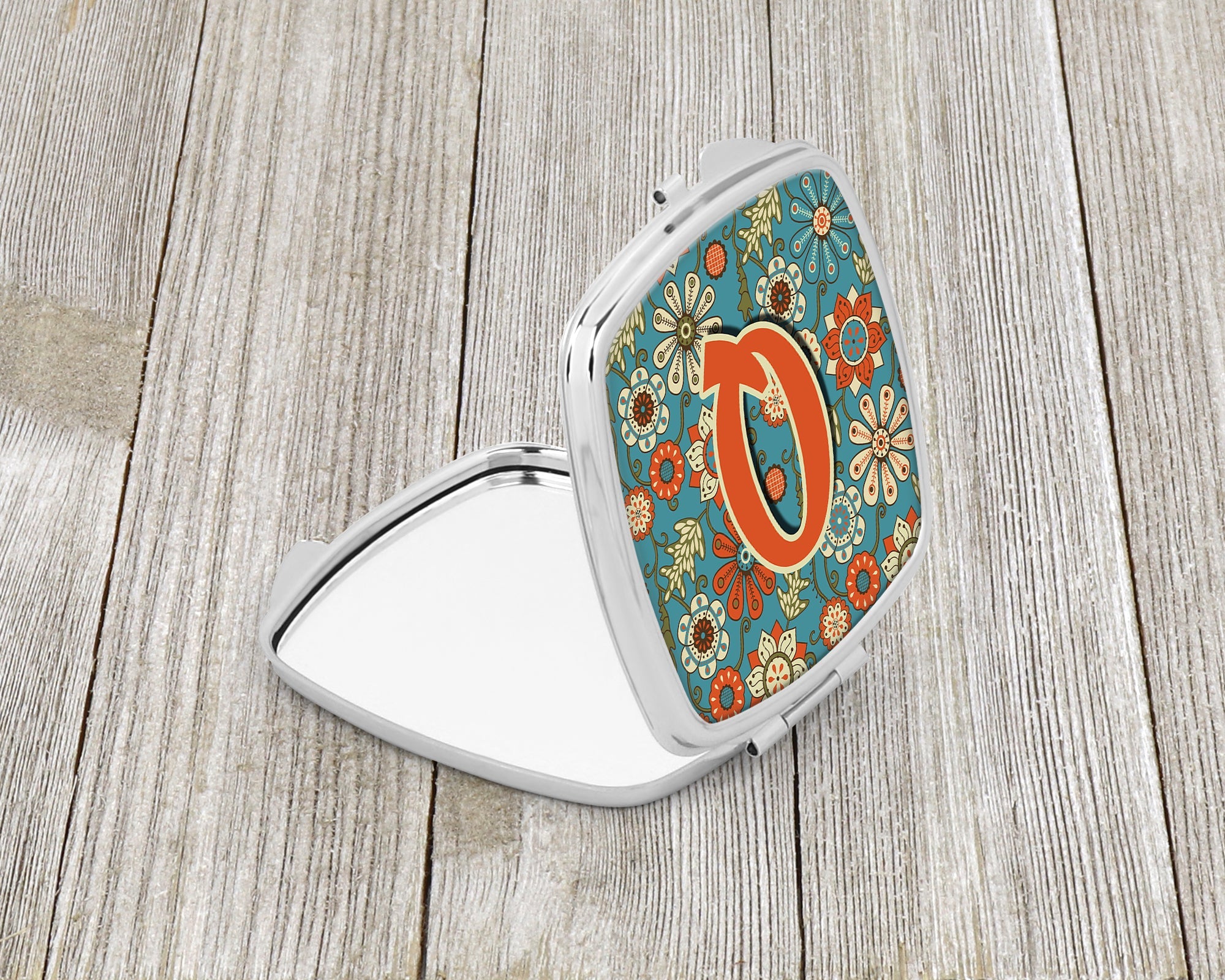 Letter Q Flowers Retro Blue Compact Mirror Decorative Travel Makeup Mirror for Women Girls Gifts Pocket Makeup Mirror Folding Handheld