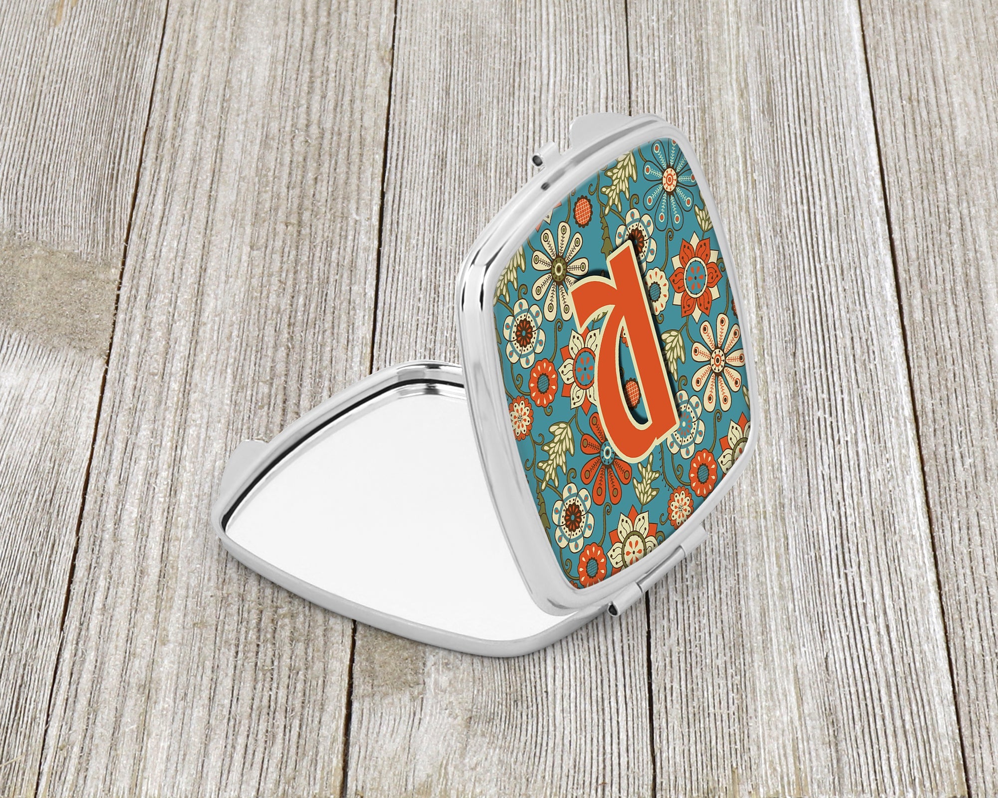 Letter R Flowers Retro Blue Compact Mirror Decorative Travel Makeup Mirror for Women Girls Gifts Pocket Makeup Mirror Folding Handheld