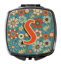 Letter S Flowers Retro Blue Compact Mirror Decorative Travel Makeup Mirror for Women Girls Gifts Pocket Makeup Mirror Folding Handheld