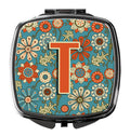 Letter T Flowers Retro Blue Compact Mirror Decorative Travel Makeup Mirror for Women Girls Gifts Pocket Makeup Mirror Folding Handheld