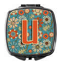 Letter U Flowers Retro Blue Compact Mirror Decorative Travel Makeup Mirror for Women Girls Gifts Pocket Makeup Mirror Folding Handheld