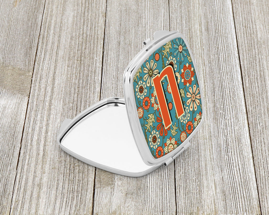 Letter U Flowers Retro Blue Compact Mirror Decorative Travel Makeup Mirror for Women Girls Gifts Pocket Makeup Mirror Folding Handheld