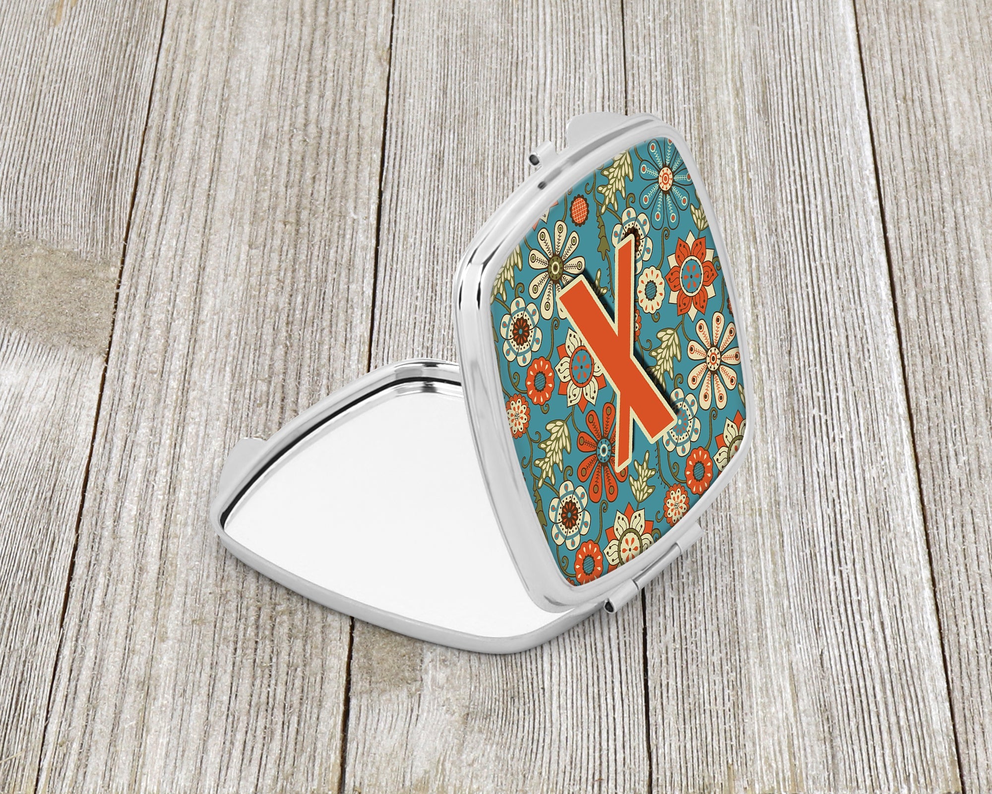 Letter X Flowers Retro Blue Compact Mirror Decorative Travel Makeup Mirror for Women Girls Gifts Pocket Makeup Mirror Folding Handheld