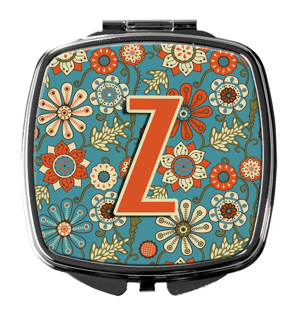 Letter Z Flowers Retro Blue Compact Mirror Decorative Travel Makeup Mirror for Women Girls Gifts Pocket Makeup Mirror Folding Handheld