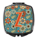 Letter Z Flowers Retro Blue Compact Mirror Decorative Travel Makeup Mirror for Women Girls Gifts Pocket Makeup Mirror Folding Handheld