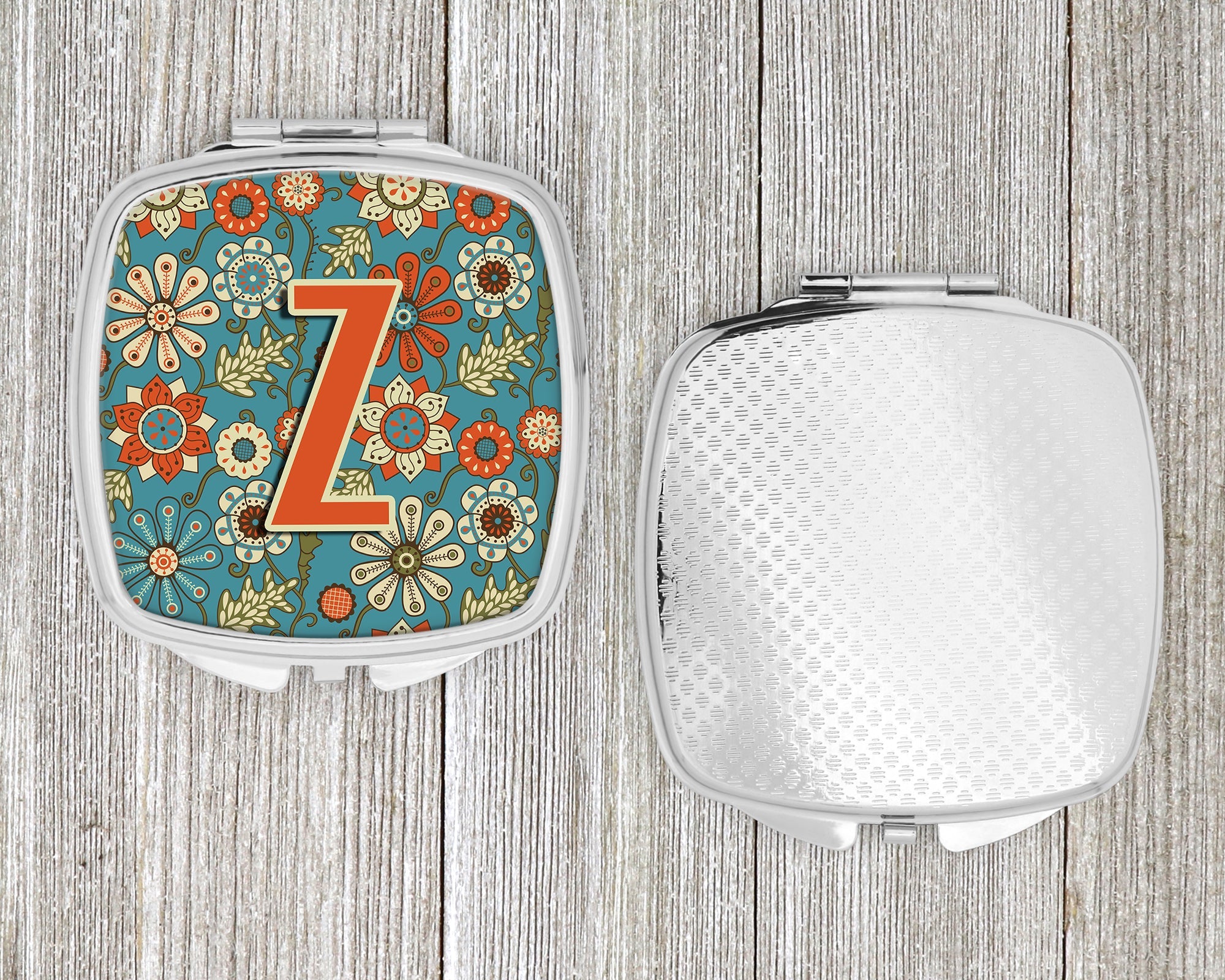 Letter Z Flowers Retro Blue Compact Mirror Decorative Travel Makeup Mirror for Women Girls Gifts Pocket Makeup Mirror Folding Handheld