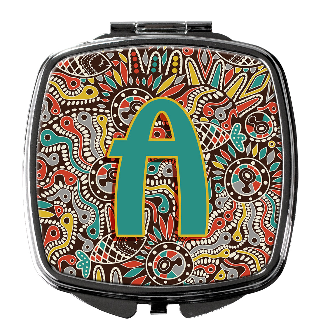 Letter A Retro Tribal Alphabet Initial Compact Mirror Decorative Travel Makeup Mirror for Women Girls Gifts Pocket Makeup Mirror Folding Handheld