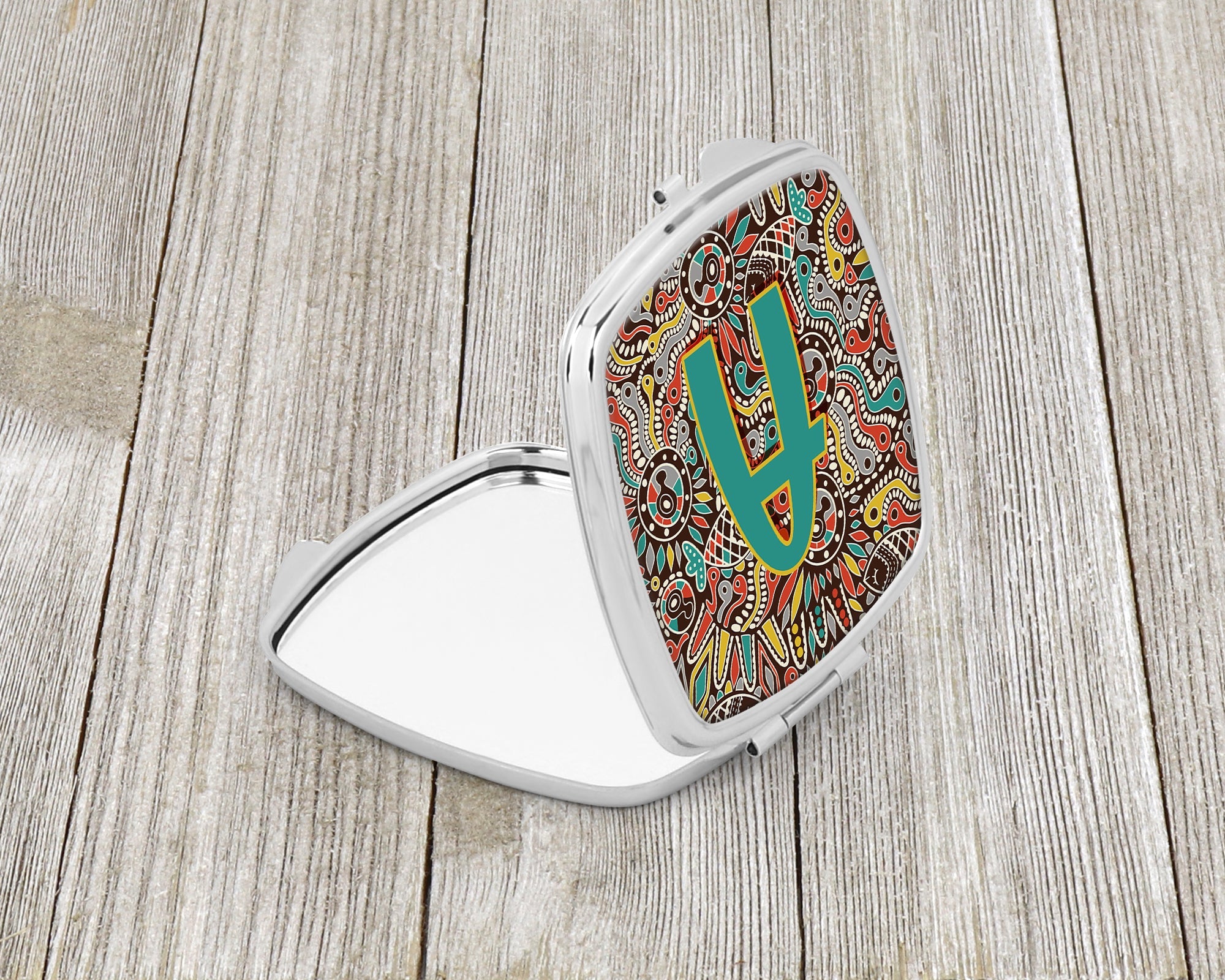 Letter A Retro Tribal Alphabet Initial Compact Mirror Decorative Travel Makeup Mirror for Women Girls Gifts Pocket Makeup Mirror Folding Handheld