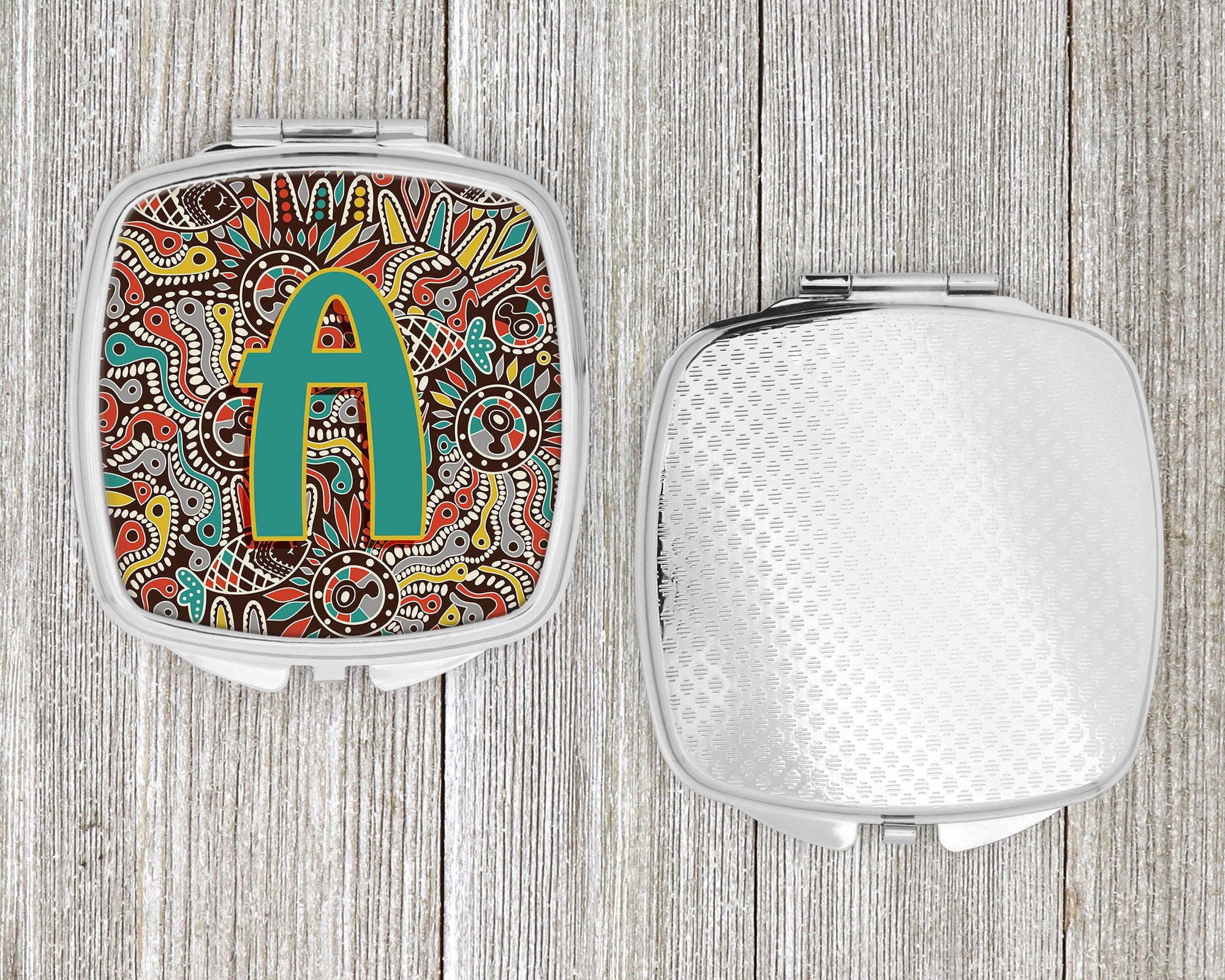 Letter A Retro Tribal Alphabet Initial Compact Mirror Decorative Travel Makeup Mirror for Women Girls Gifts Pocket Makeup Mirror Folding Handheld