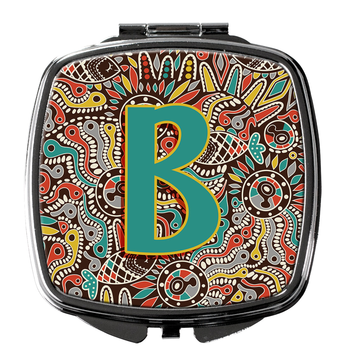 Letter B Retro Tribal Alphabet Initial Compact Mirror Decorative Travel Makeup Mirror for Women Girls Gifts Pocket Makeup Mirror Folding Handheld
