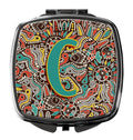 Letter C Retro Tribal Alphabet Initial Compact Mirror Decorative Travel Makeup Mirror for Women Girls Gifts Pocket Makeup Mirror Folding Handheld