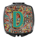 Letter D Retro Tribal Alphabet Initial Compact Mirror Decorative Travel Makeup Mirror for Women Girls Gifts Pocket Makeup Mirror Folding Handheld