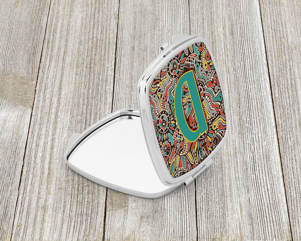 Letter D Retro Tribal Alphabet Initial Compact Mirror Decorative Travel Makeup Mirror for Women Girls Gifts Pocket Makeup Mirror Folding Handheld