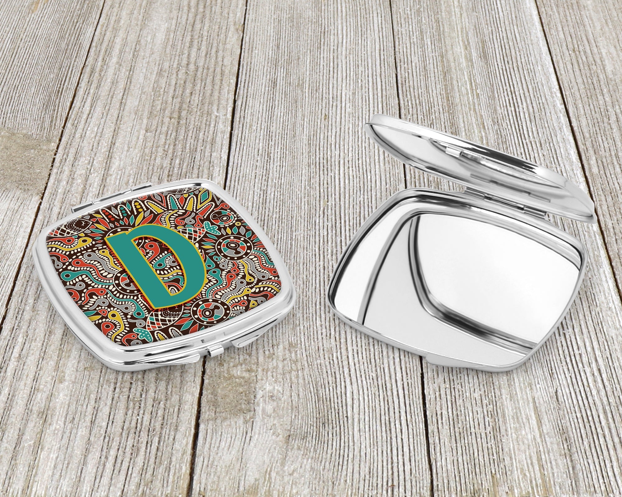 Letter D Retro Tribal Alphabet Initial Compact Mirror Decorative Travel Makeup Mirror for Women Girls Gifts Pocket Makeup Mirror Folding Handheld