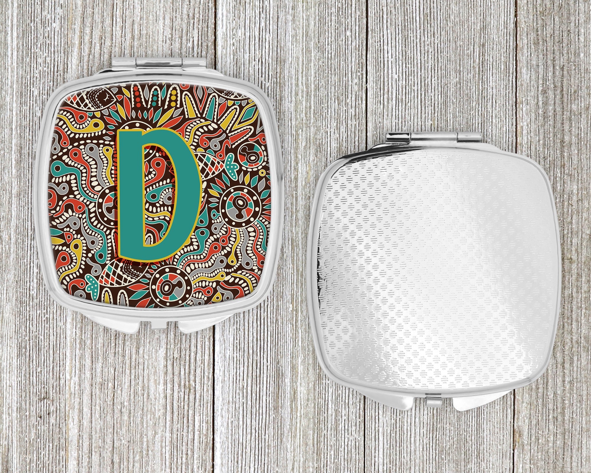 Letter D Retro Tribal Alphabet Initial Compact Mirror Decorative Travel Makeup Mirror for Women Girls Gifts Pocket Makeup Mirror Folding Handheld