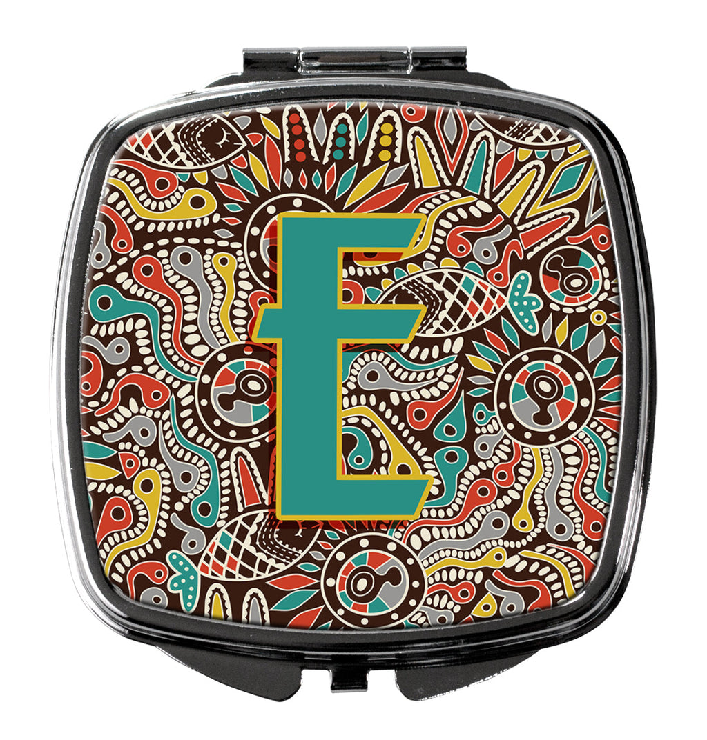 Letter E Retro Tribal Alphabet Initial Compact Mirror Decorative Travel Makeup Mirror for Women Girls Gifts Pocket Makeup Mirror Folding Handheld