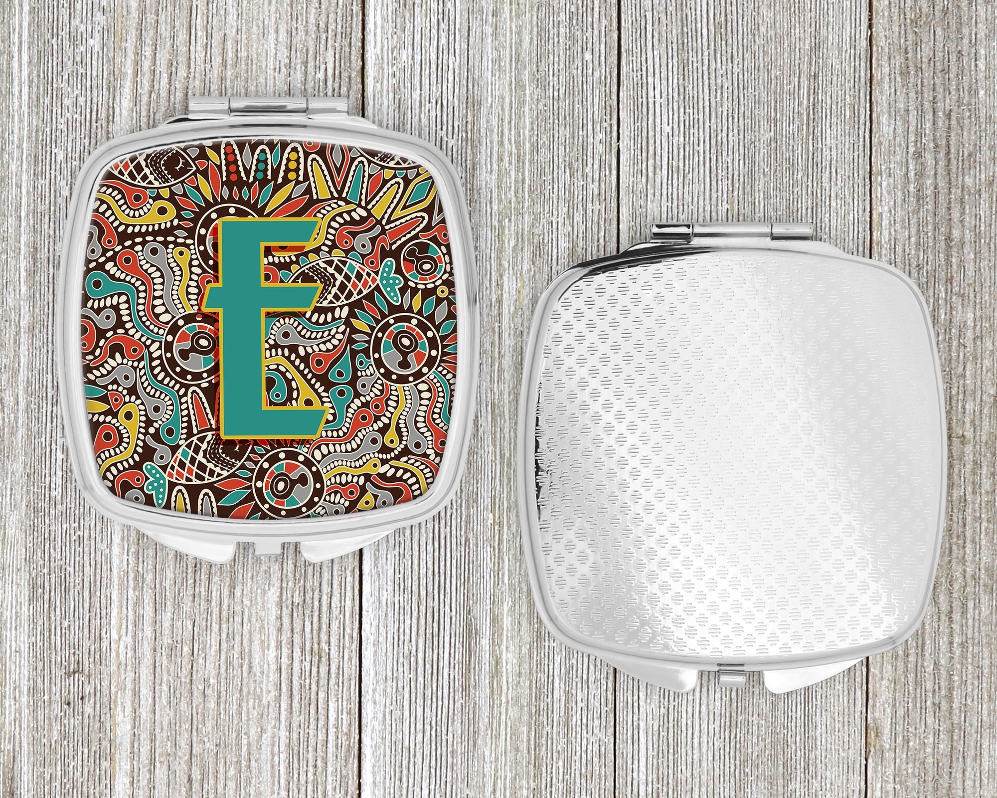 Letter E Retro Tribal Alphabet Initial Compact Mirror Decorative Travel Makeup Mirror for Women Girls Gifts Pocket Makeup Mirror Folding Handheld