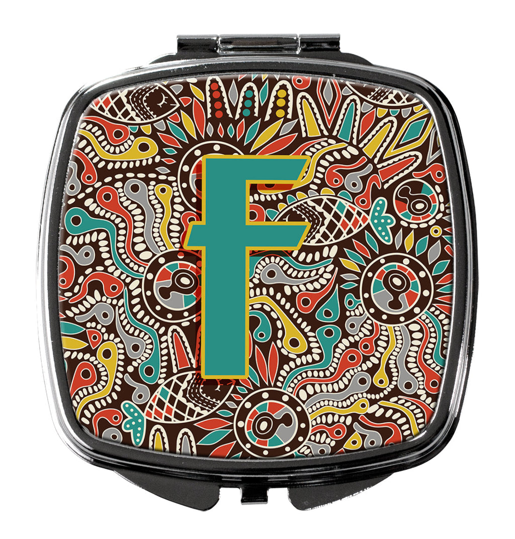 Letter F Retro Tribal Alphabet Initial Compact Mirror Decorative Travel Makeup Mirror for Women Girls Gifts Pocket Makeup Mirror Folding Handheld