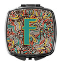 Letter F Retro Tribal Alphabet Initial Compact Mirror Decorative Travel Makeup Mirror for Women Girls Gifts Pocket Makeup Mirror Folding Handheld