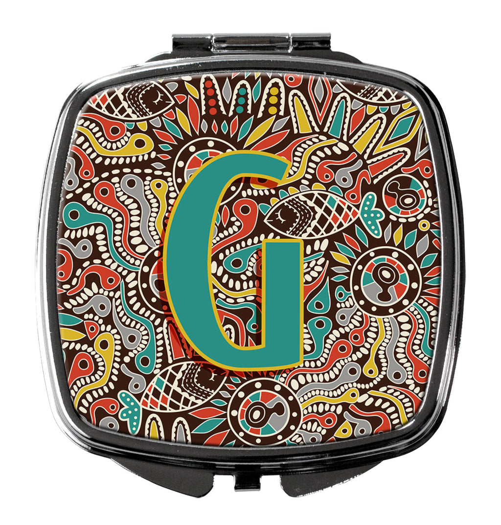 Letter G Retro Tribal Alphabet Initial Compact Mirror Decorative Travel Makeup Mirror for Women Girls Gifts Pocket Makeup Mirror Folding Handheld
