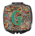 Letter G Retro Tribal Alphabet Initial Compact Mirror Decorative Travel Makeup Mirror for Women Girls Gifts Pocket Makeup Mirror Folding Handheld